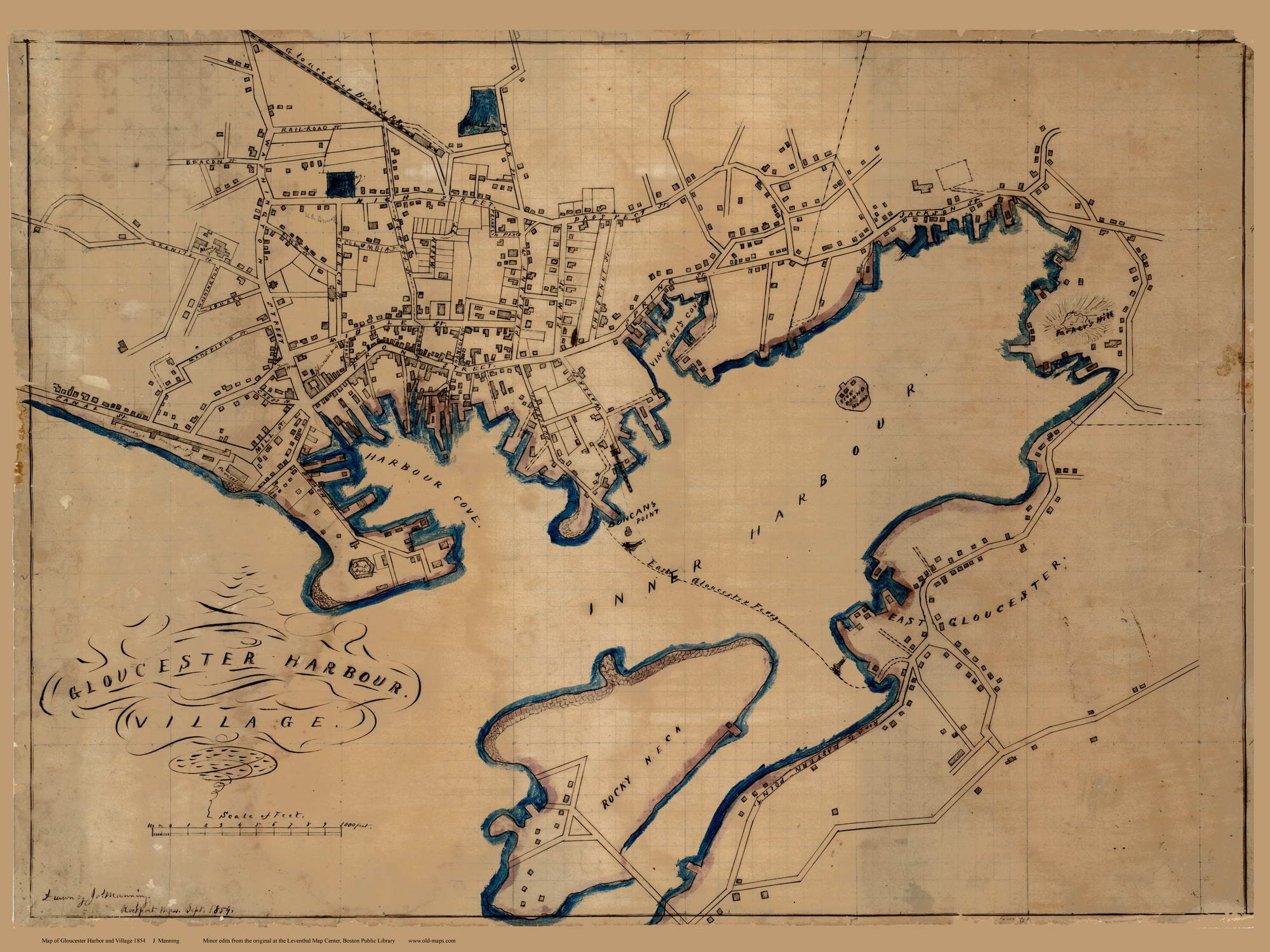 Gloucester Village 1854 Old Town Map Manuscript Reprint Etsy UK
