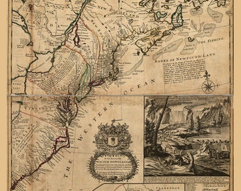 New England - 1731 Old Map Reprint - Moll  Beaver North America Charleston  canada Niagara Falls Map- NE Maps