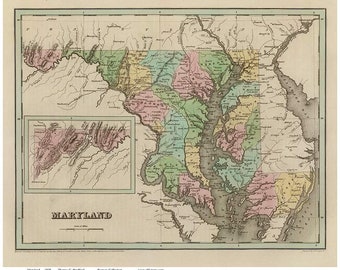Maryland State Map 1838 - Old Map Reprint