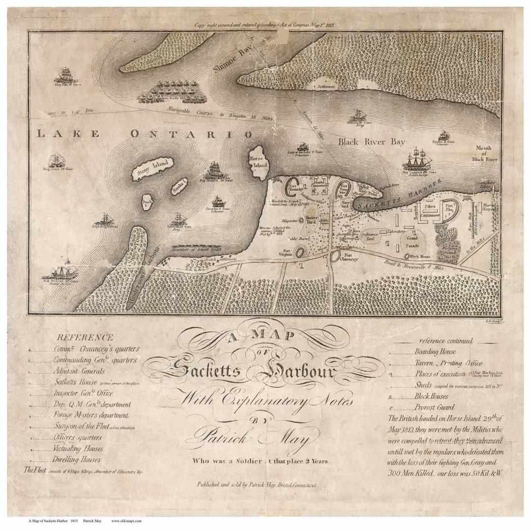 Sacketts Harbor New York Antique Map Reprint 1815 Nice Sackets War of 1812 Jefferson Co NY