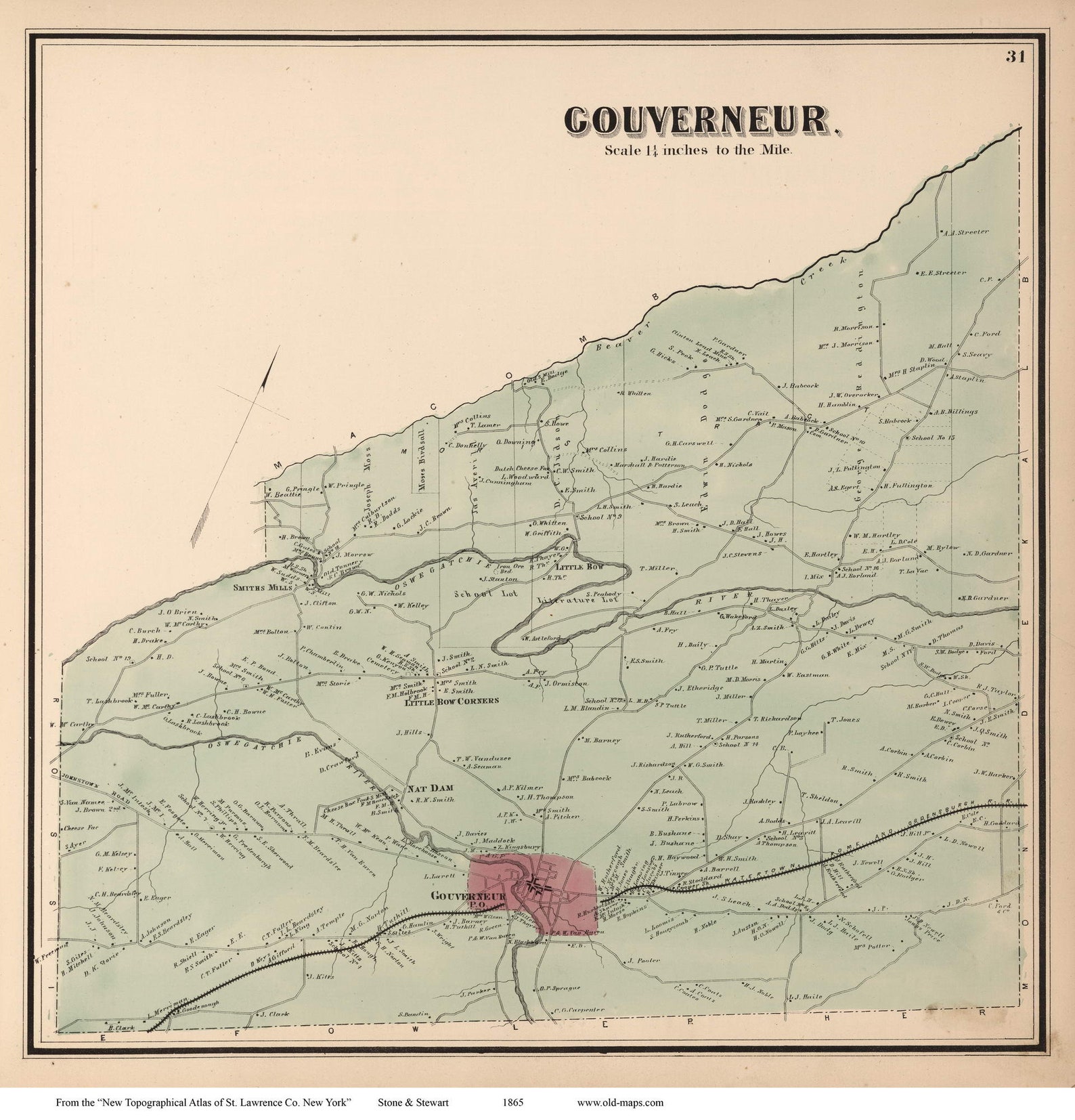 Gouverneur 1865 St. Lawrence County New York Old Town Map Etsy