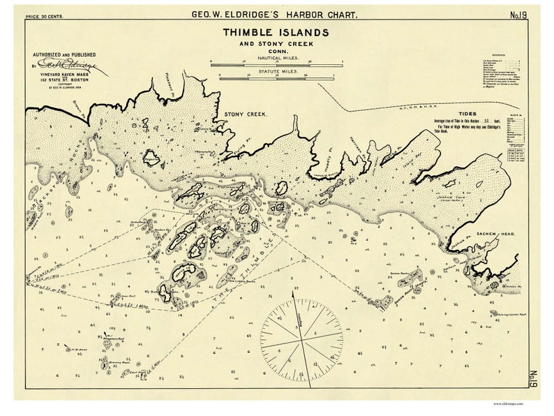 Thimble Islands & Stony Creek 1908 Harbor Chart Nautical Etsy