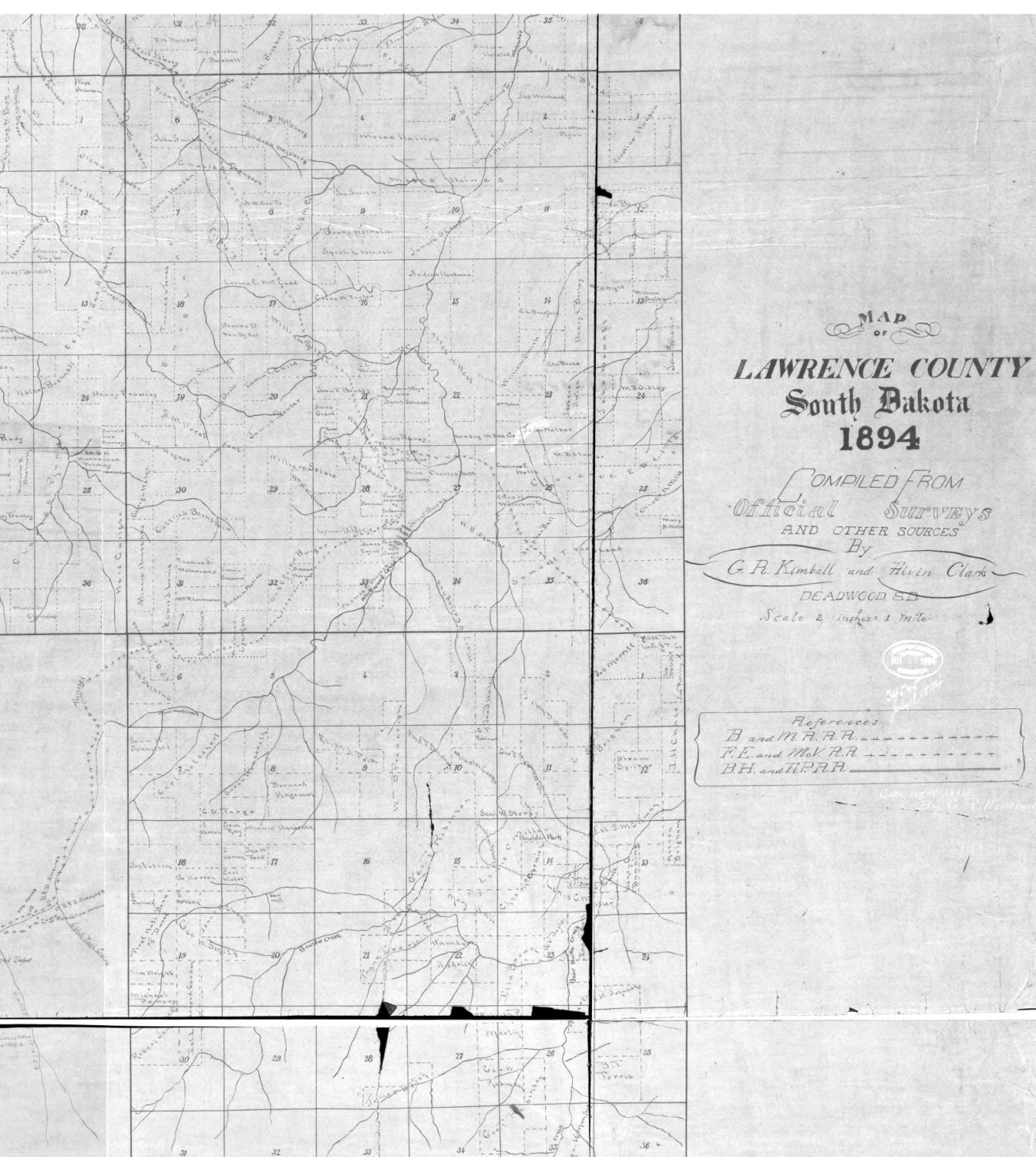Lawrence County South Dakota 1894 Old Wall Map with Etsy
