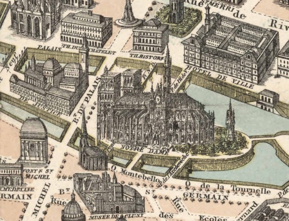 Old Map of Paris 1878 Birds Eye View France Buildings Street Old Map of Paris 1878 Birds Eye View France Buildings Street