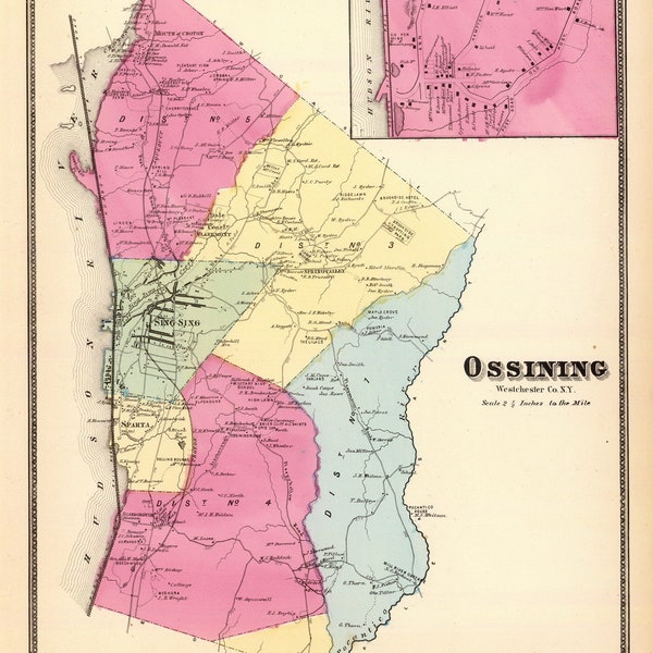 Ossining 1868 - Old Town Map Reprint - Sparta - Westchester County, New York - Homeowner Names, Genealogy - NYC Vicinity Atlas