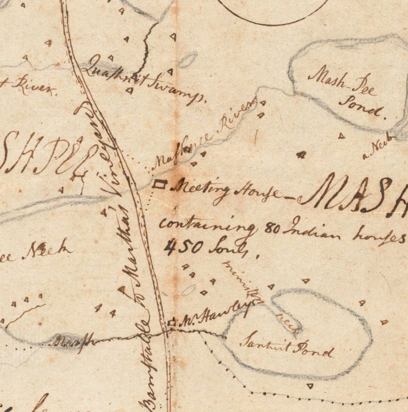 Mashpee 1785 Old Town Map Indian Sites Massachusetts Etsy