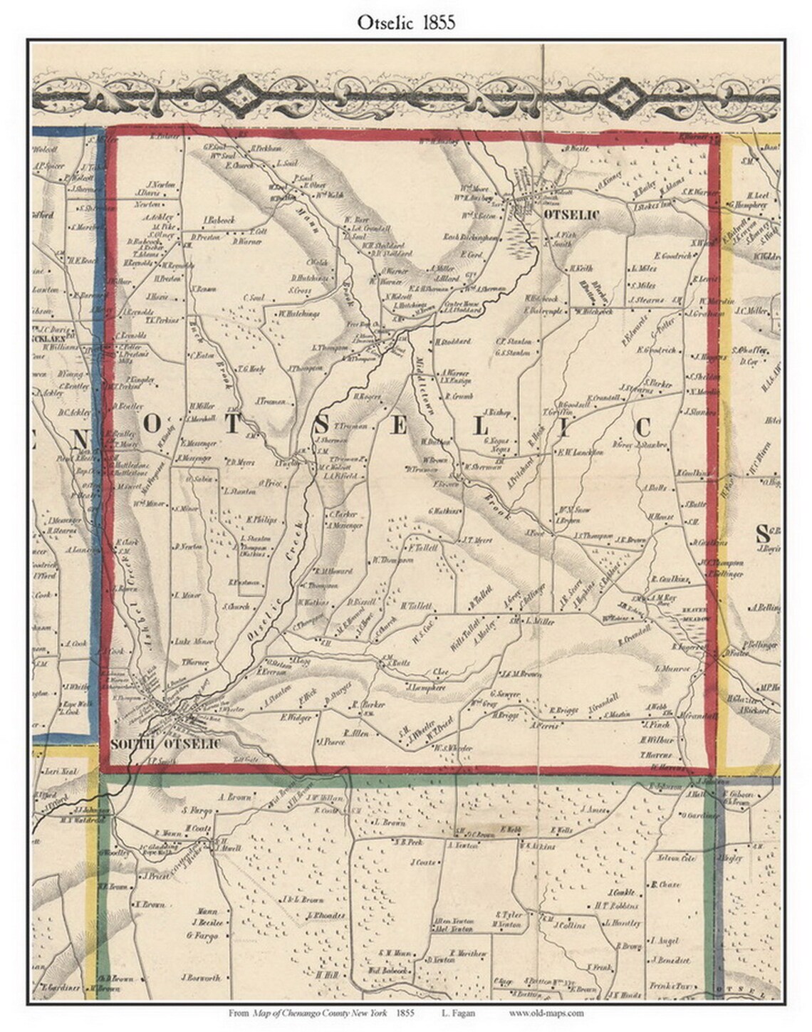Otselic 1855 Old Town Map With Homeowner Names New York Etsy