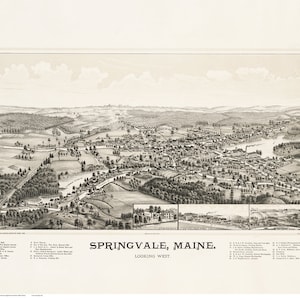 Springvale, Maine - 1888 - Old Map- Birds Eye View Reprint