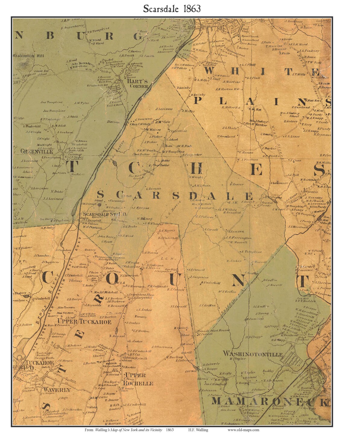 Scarsdale 1863 Old Town Map With Homeowner Names New York Etsy