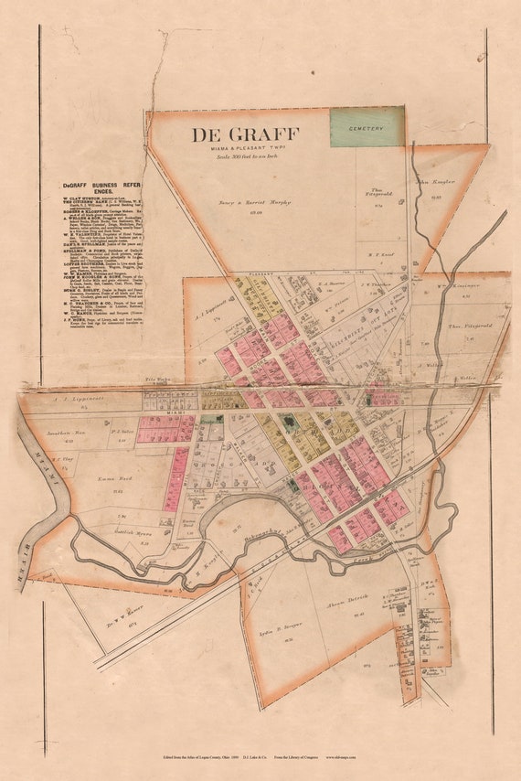De Graff 1890 Old Town Map Reprint Logan County Ohio Etsy