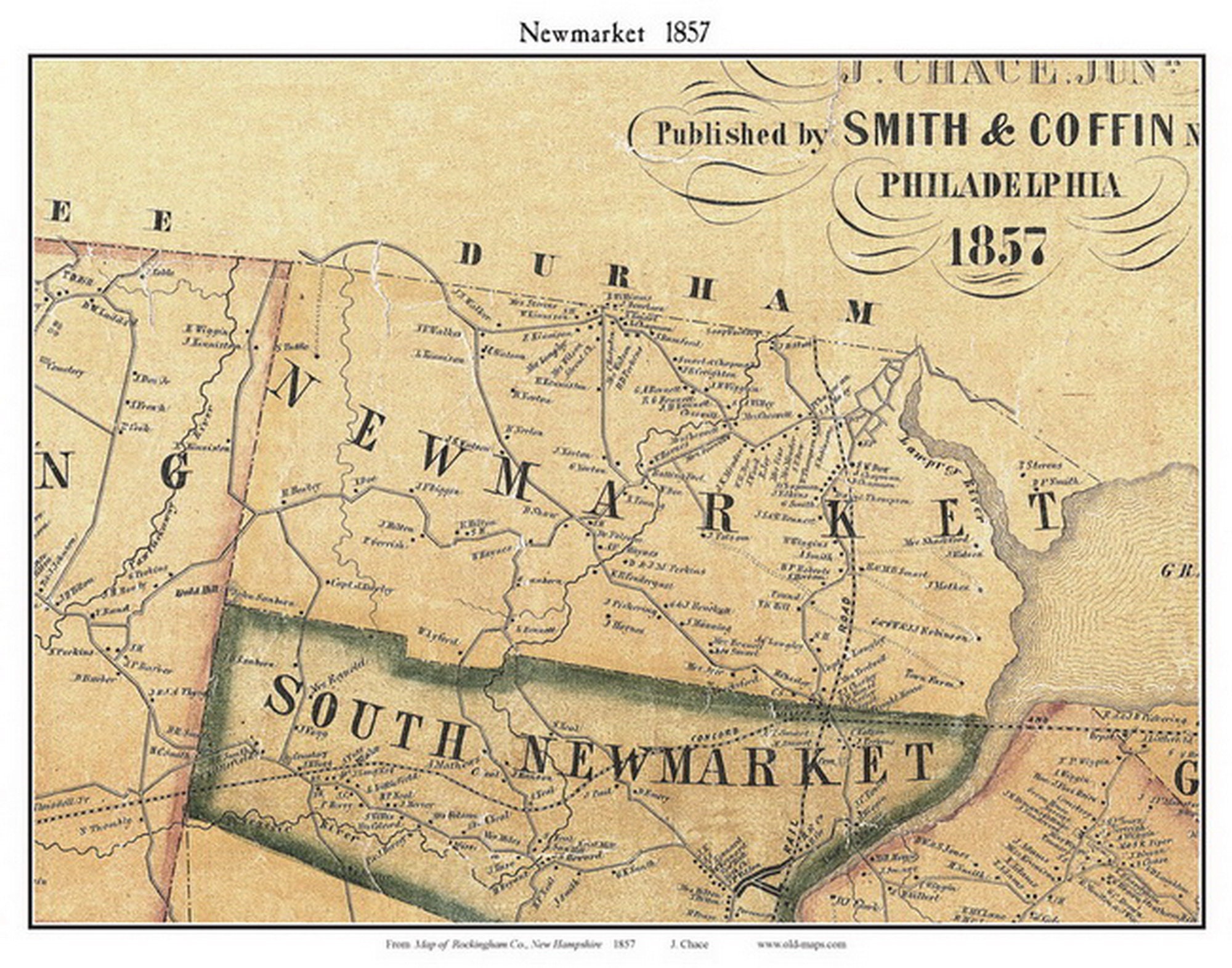 Newmarket 1857 Old Town Map With Homeowner Names New Hampshire Etsy