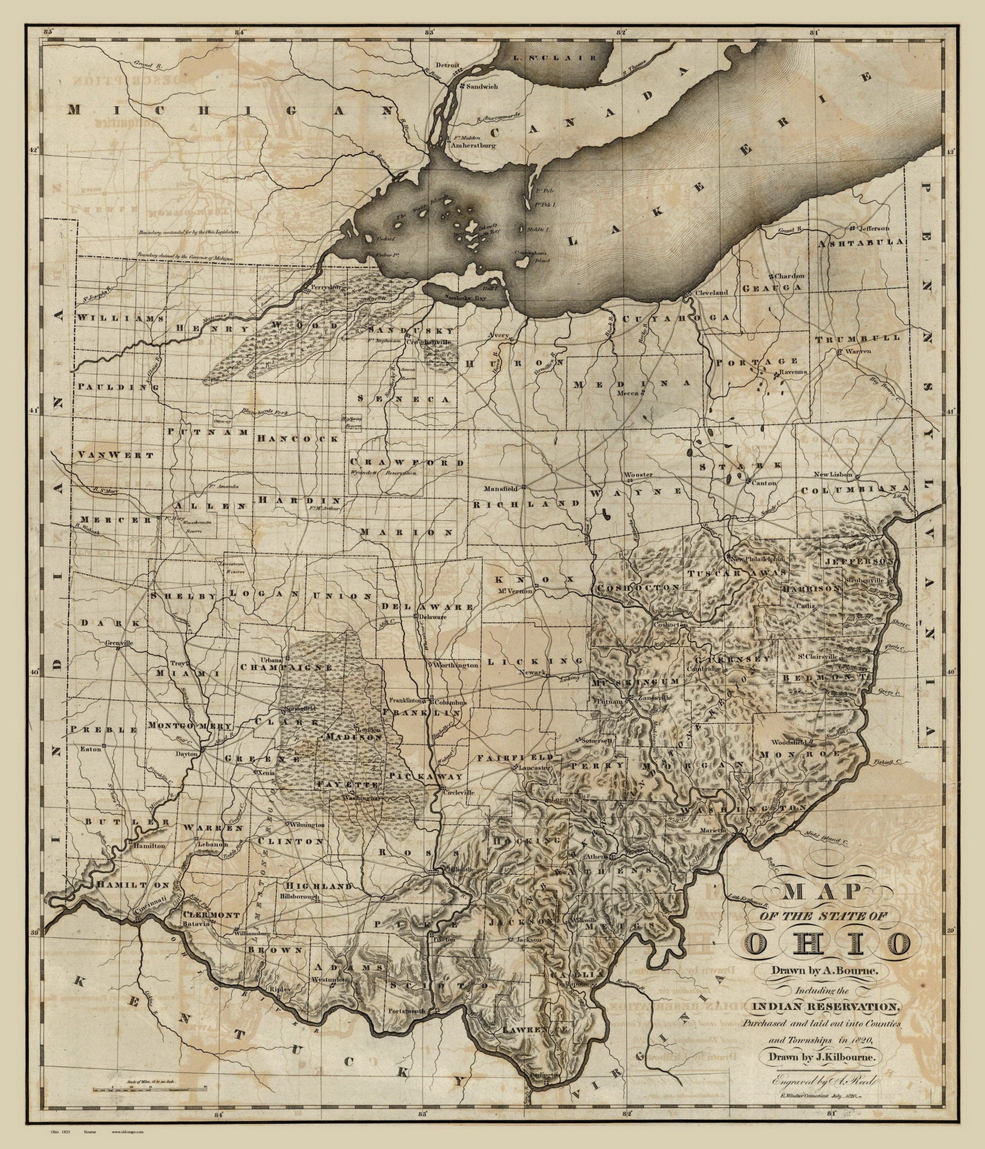 Ohio 1820 Indian Reservations - State Map by Bourne - Reprint - Etsy