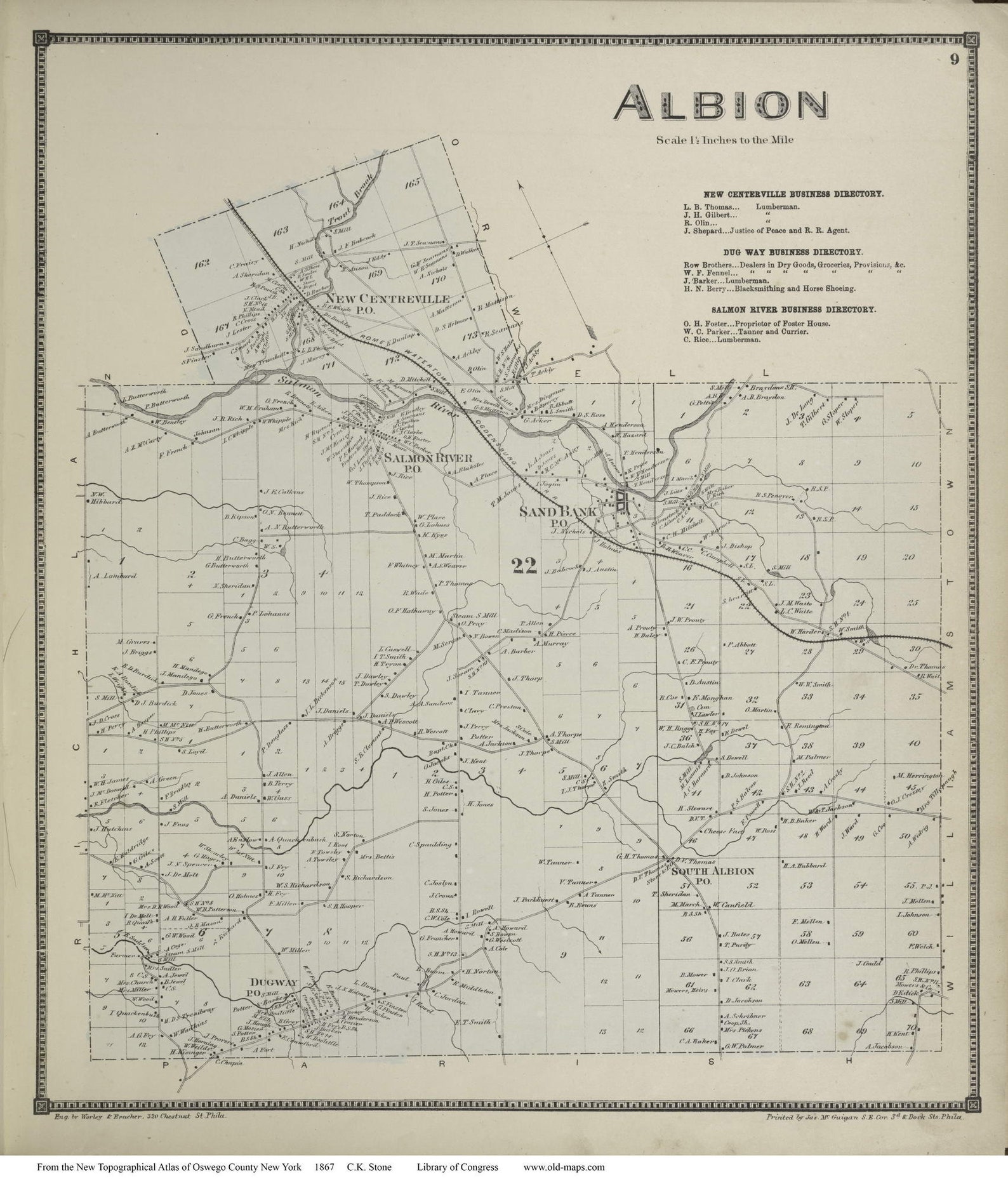 Albion 1867 Oswego County New York Old Town Map Reprint Etsy