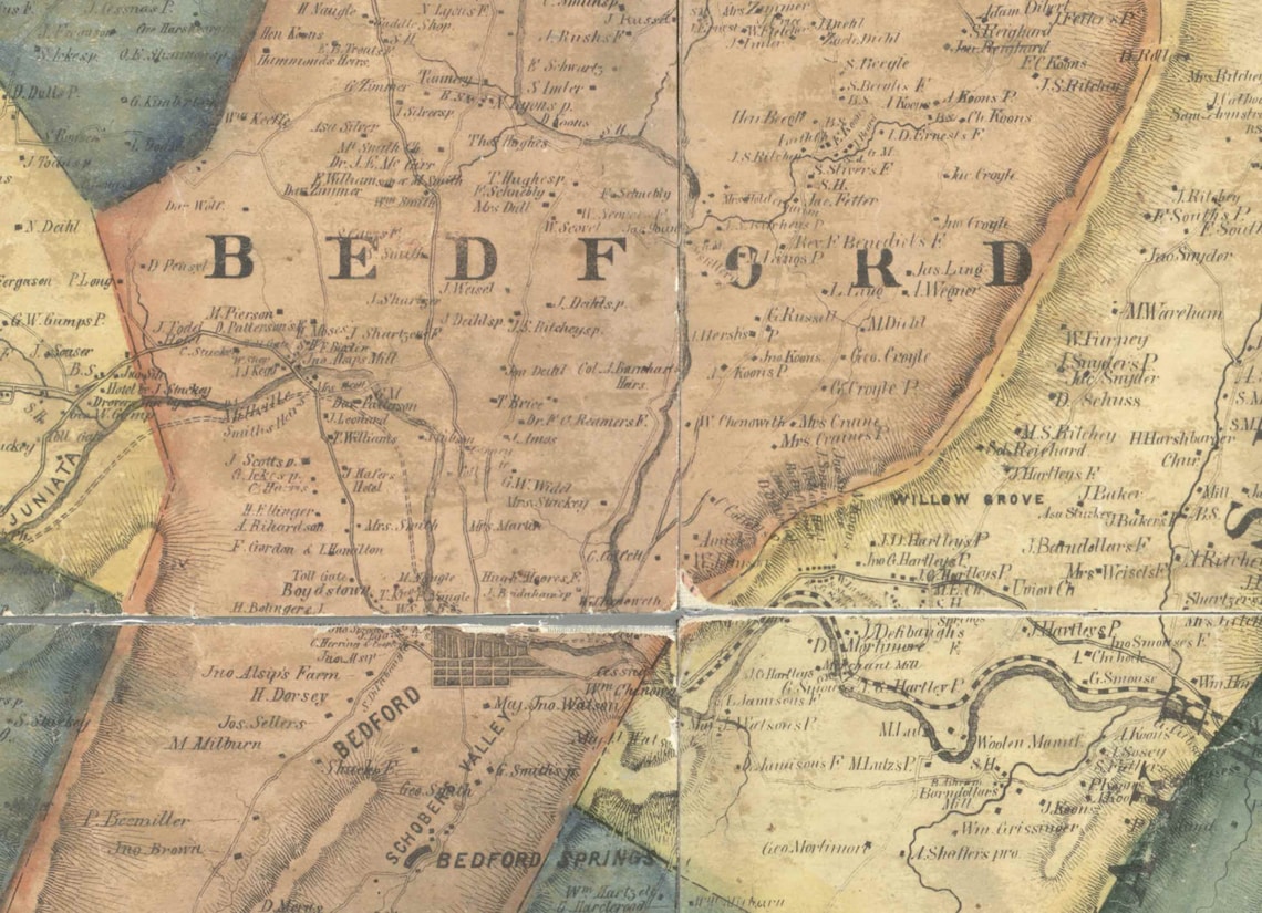 Bedford County Pennsylvania 1861 Old Wall Map With Etsy