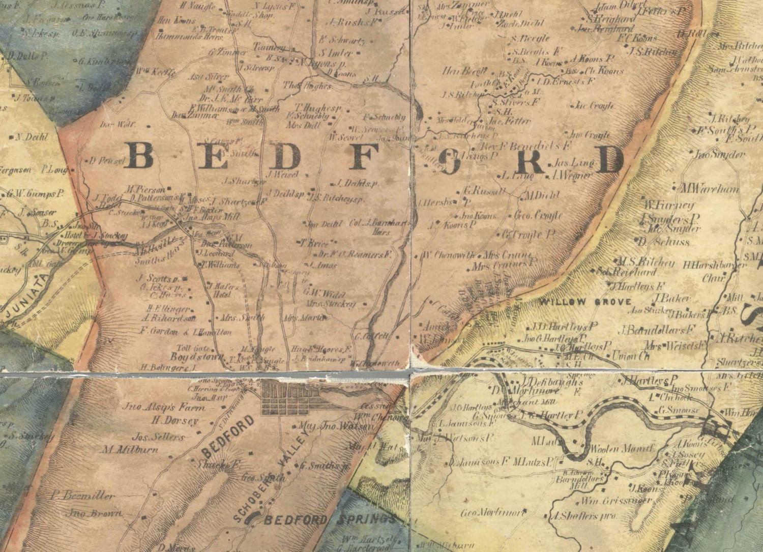 Bedford County Pennsylvania 1861 Old Wall Map With Etsy
