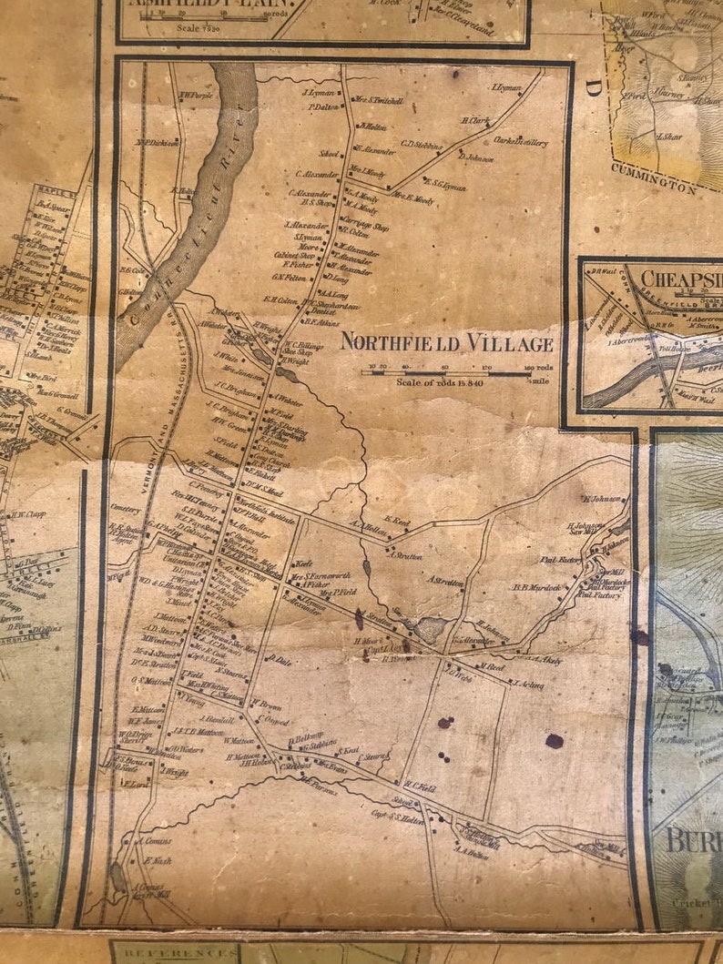 Franklin County MA 1858 Map Original Wall Map Homeowner Names Etsy