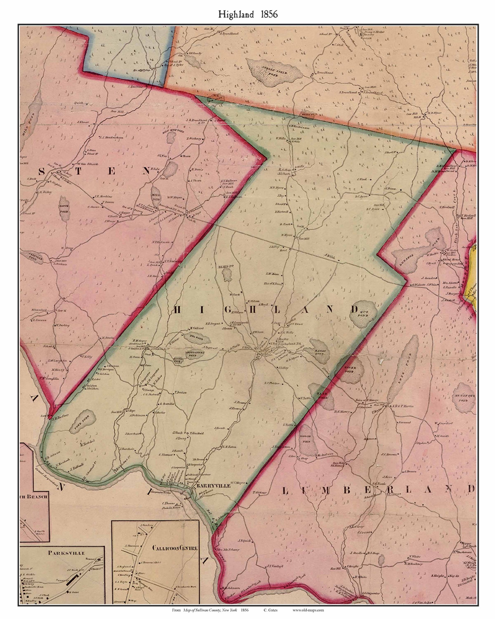 Highland 1856 Old Town Map With Homeowner Names New York - Etsy