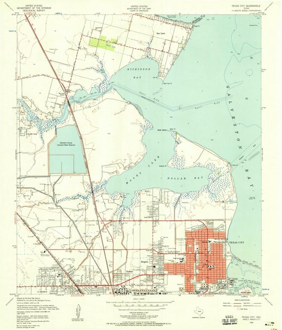 Texas City 1954 1958 Old Topo Map Moses Lake Dollar Bay Etsy