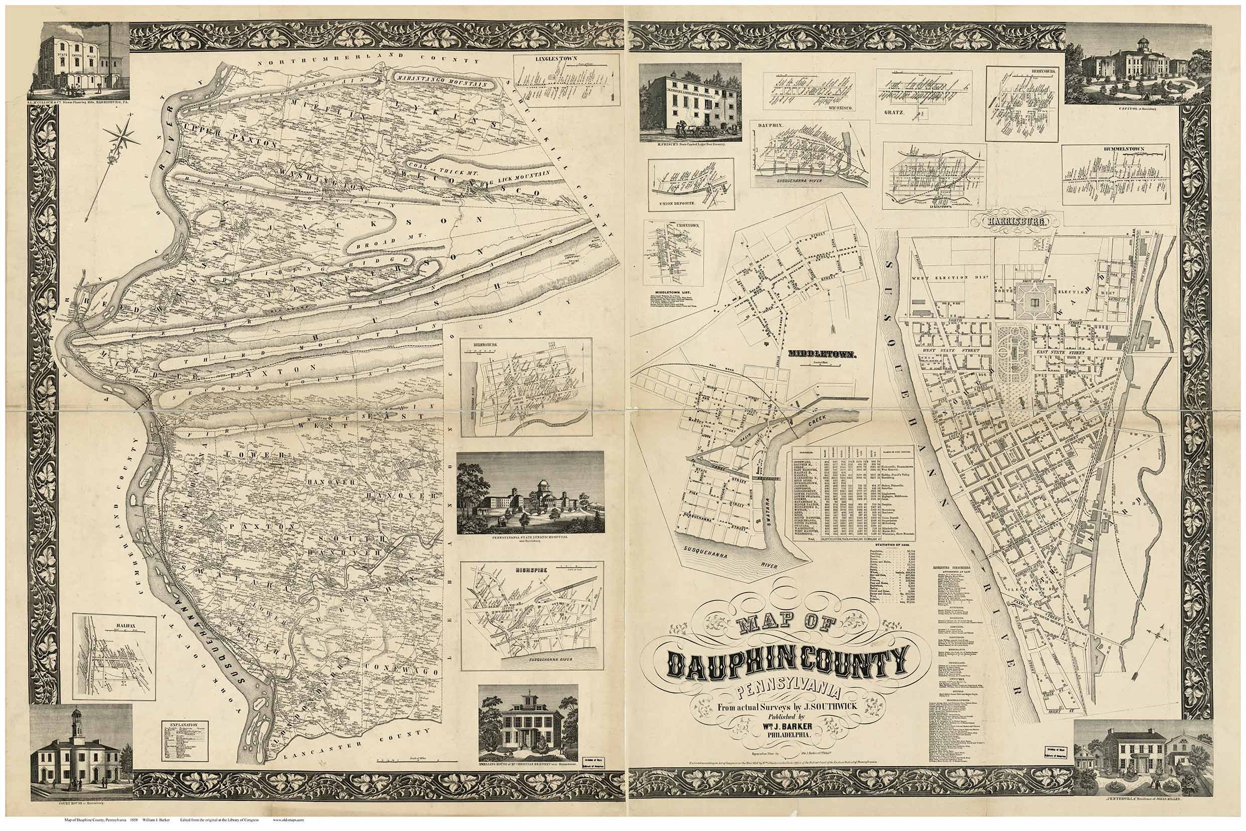Dauphin County Pennsylvania 1862a Old Wall Map with Homeowner Names