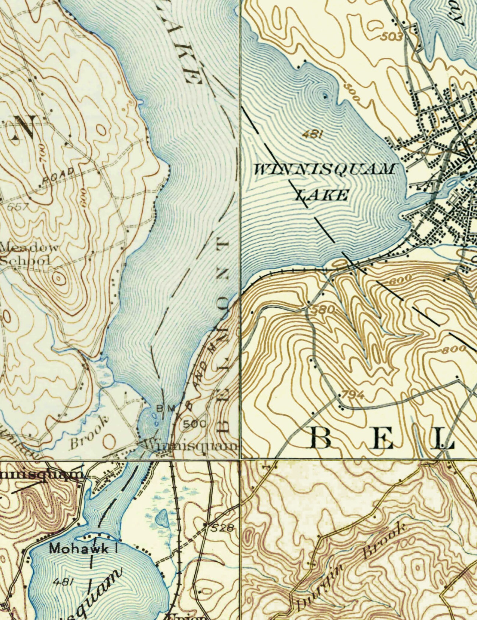 Lake Winnisquam ca 1927 Old Topographic Map USGS Custom Etsy