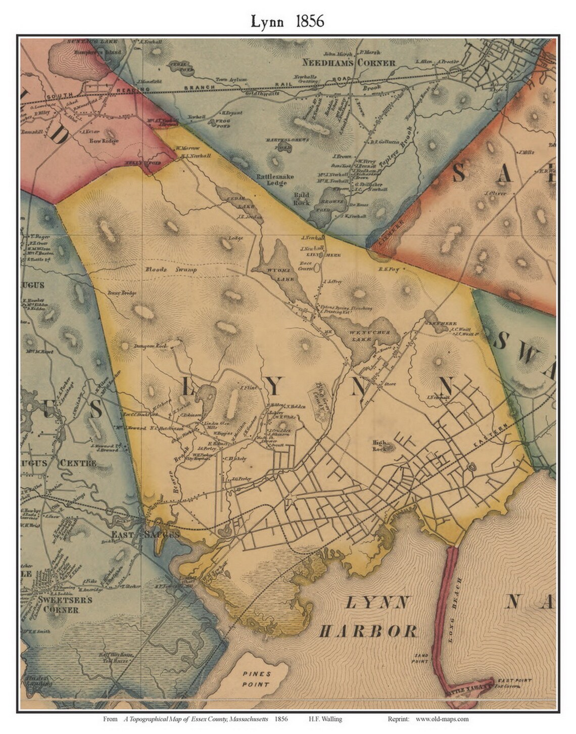 Lynn Massachusetts 1856 Old Town Map With Homeowner Names Etsy