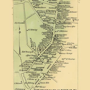 Wethersfield  Village 1855 Old Town Map  with Homeowner Names Connecticut - Reprint Hartford County CT TM