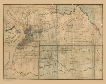 Memphis 1871 Landowner names Old Map Reprint Tennessee  TN Cities