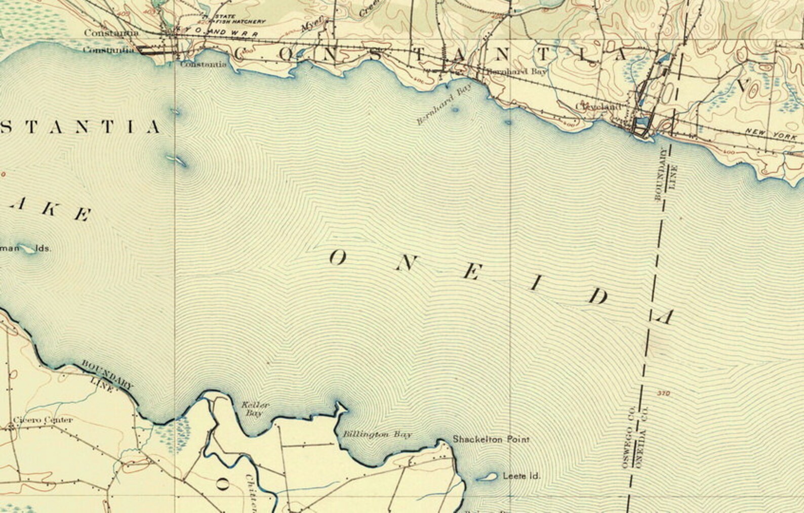 Oneida Lake Ca 1906 Old Topographical Map USGS Custom Etsy