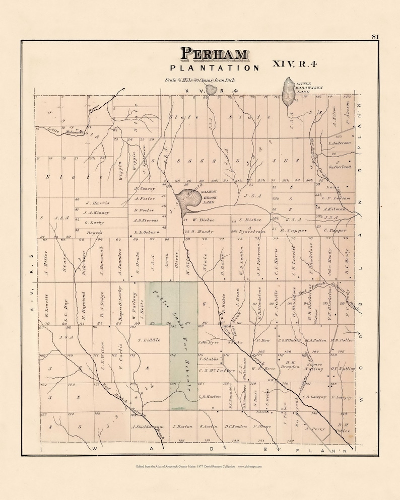 Perham 1877 Old Town Map Reprint Aroostook County Maine Etsy