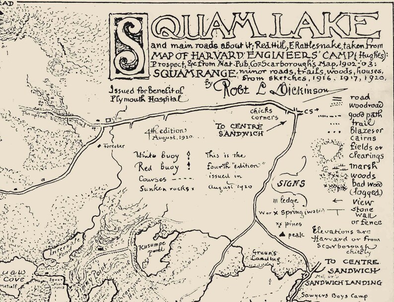 Squam Lake 1920 Map Reprint New Hampshire Etsy