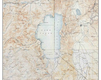 Lake Tahoe Area 1895 Old Topographic Map USGS  Custom Composite Reprint California