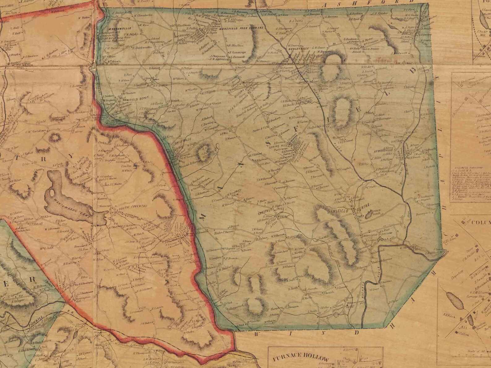 Tolland County Connecticut 1857 Old Wall Map Reprint With Etsy