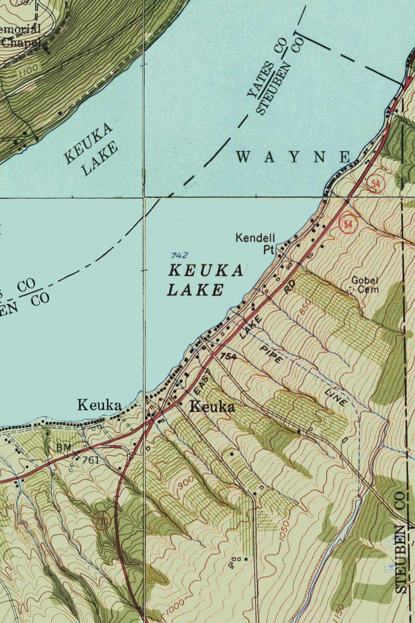 Keuka Lake Ca. 1953 USGS Old Topographic Map Custom Composite Reprint