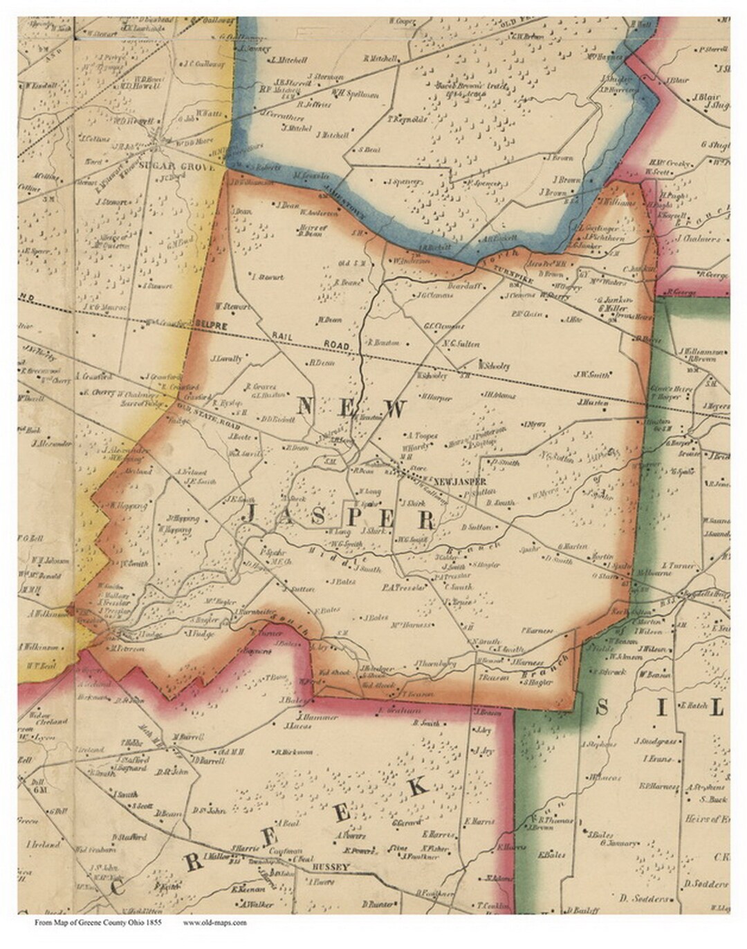 New Jasper 1855 Old Town Map With Homeowner Names Ohio Reprint Genealogy Greene County OH TM Etsy