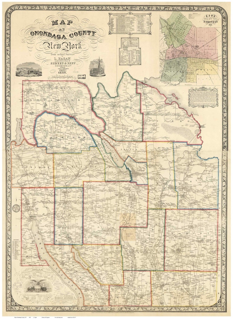 Onondaga County New York 1852 Old Wall Map Reprint With Etsy