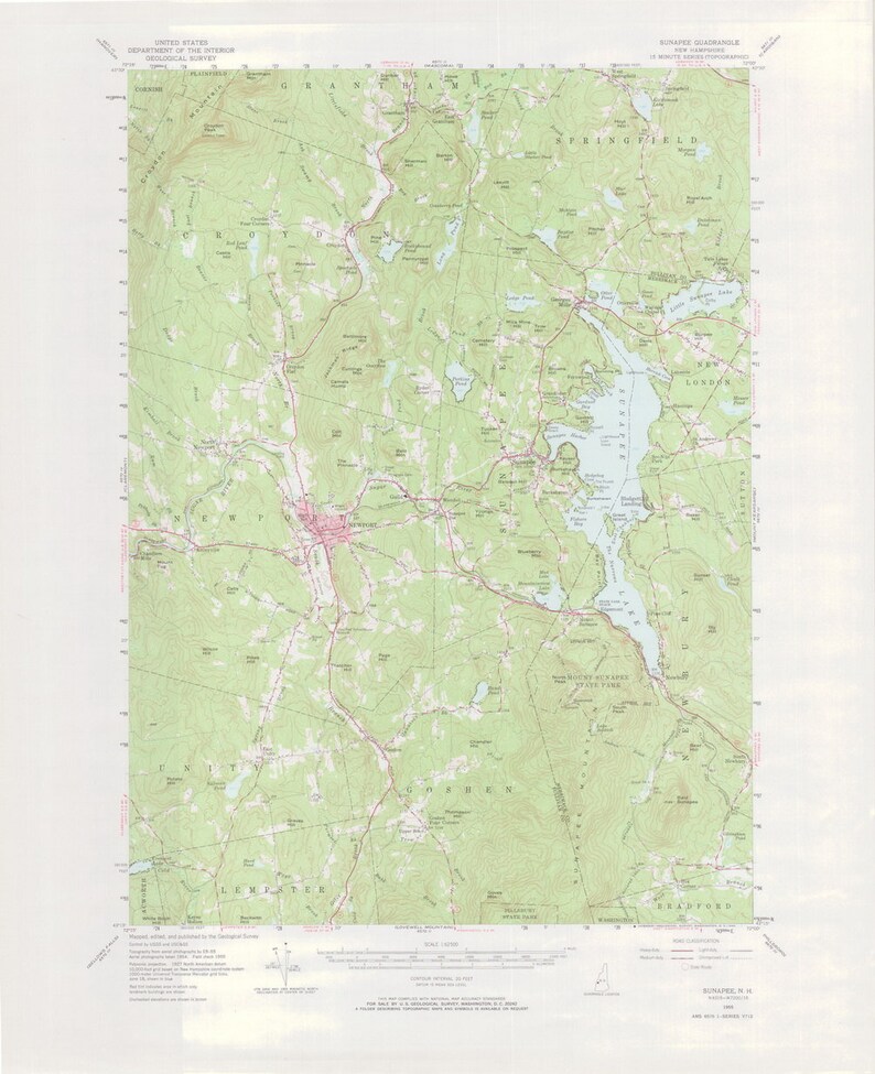 Sunapee Nh 19551969 Original USGS Topographic Map Etsy
