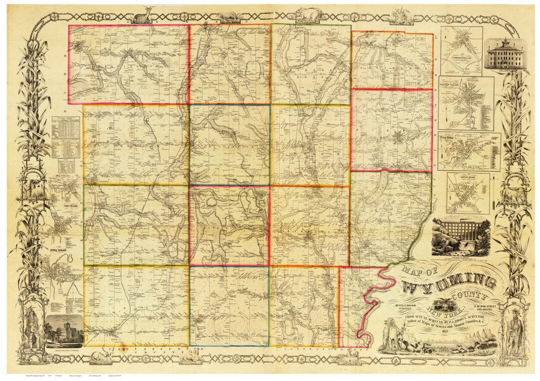Wyoming County New York 1853 Old Wall Map Reprint With Homeowner Names