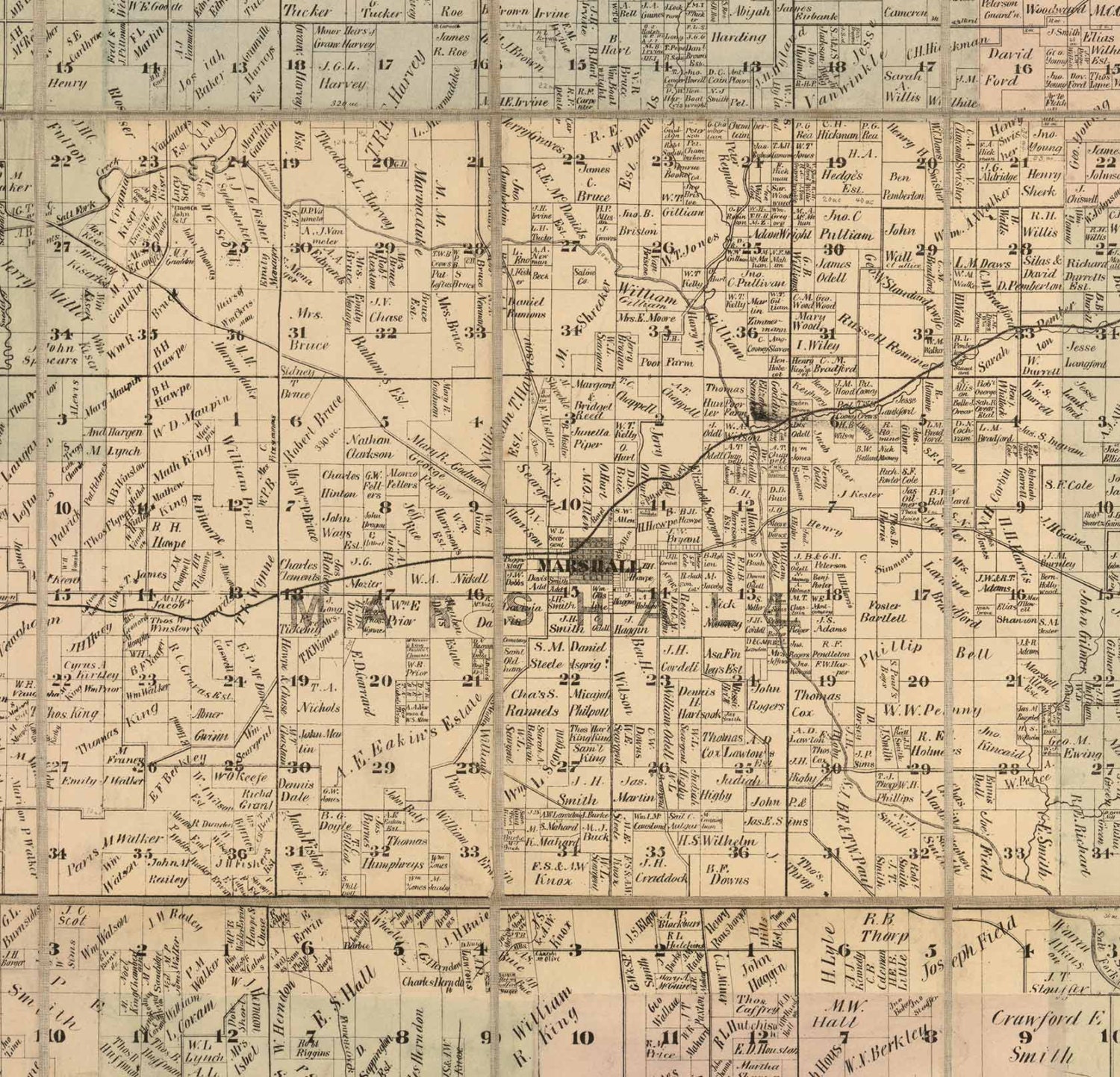 Saline County Missouri 1871 Old Wall Map with Landowner Etsy