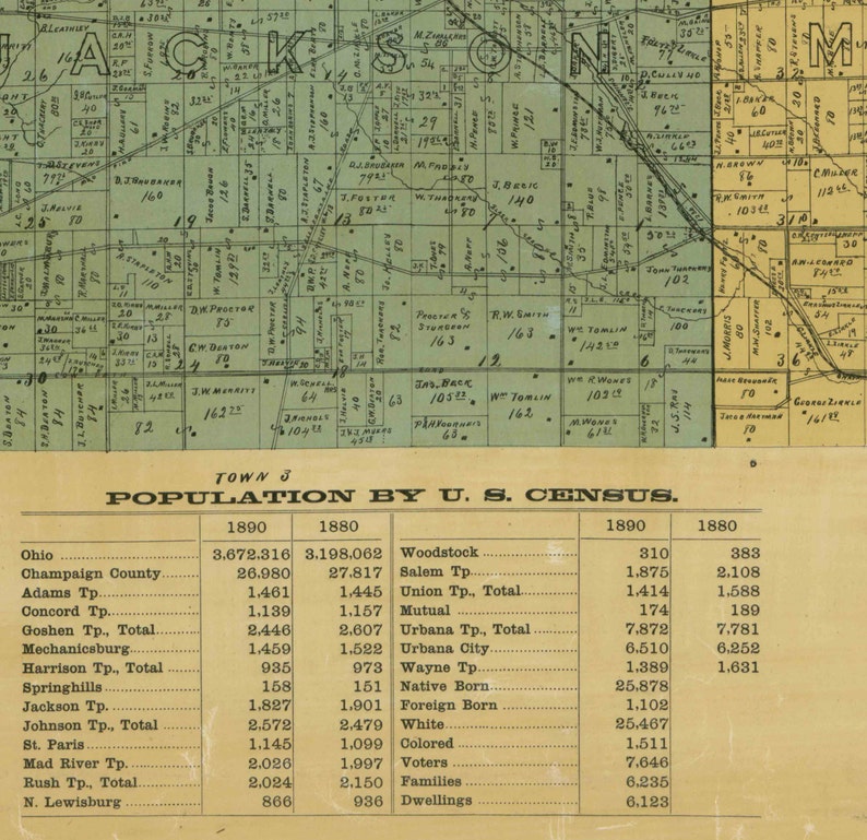 Champaign County Ohio 1894 Old Wall Map Reprint With Etsy