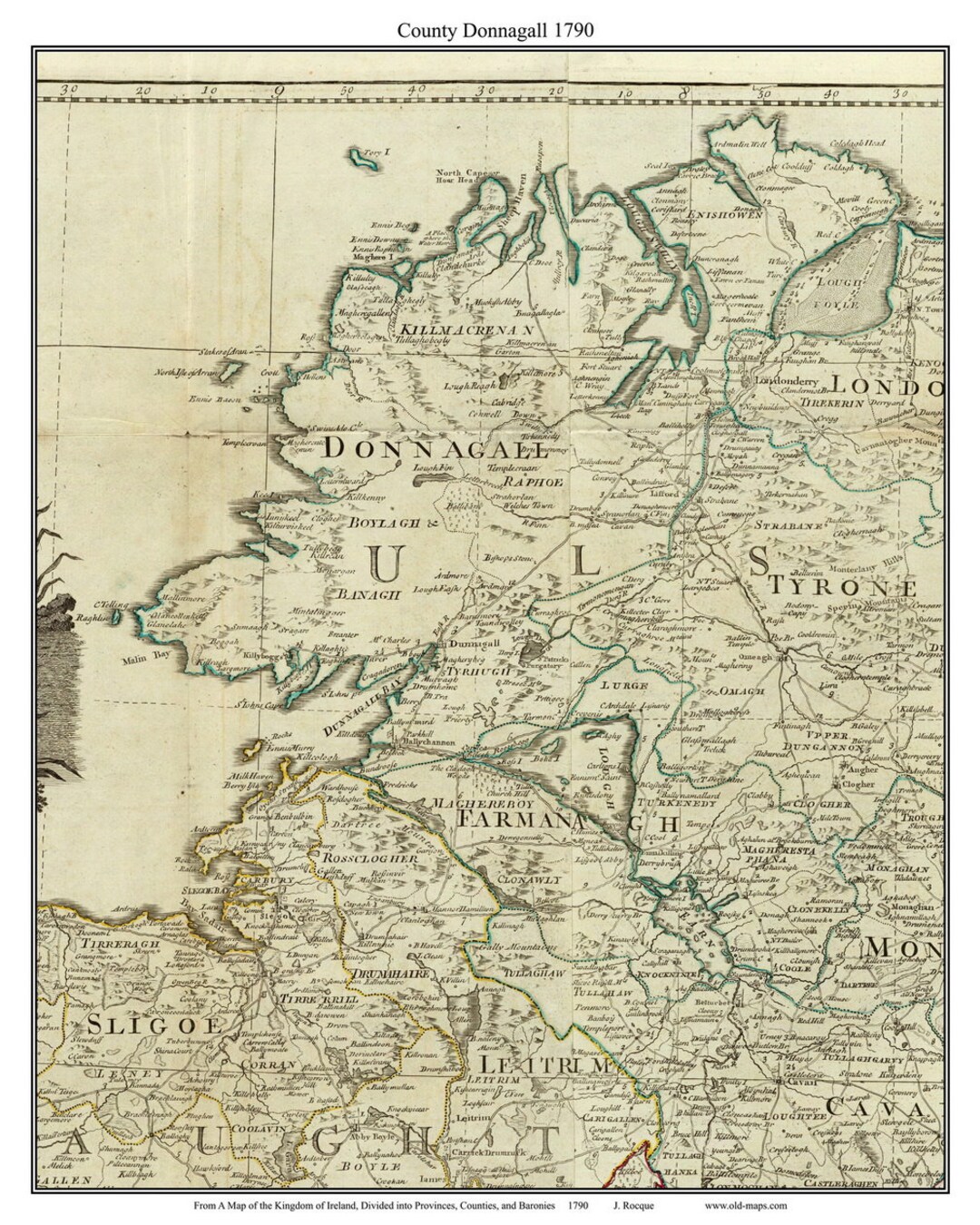 Roque Map County Donegal - Ireland (donnagall) - From 1790 Roque Map - Clan Names ...
