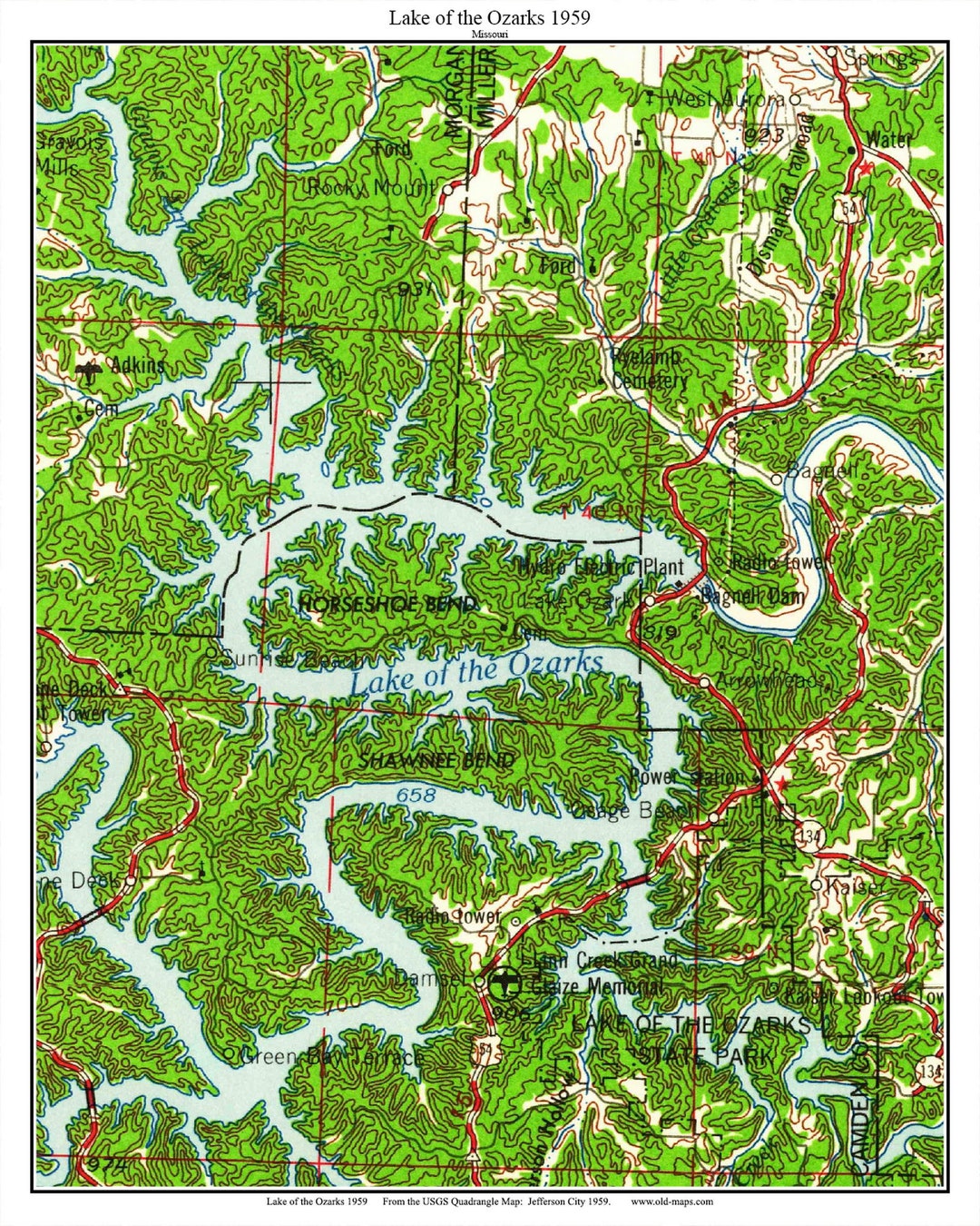 Lake of the Ozarks 1959 Old Map Topo Custom Composite USGS - Etsy