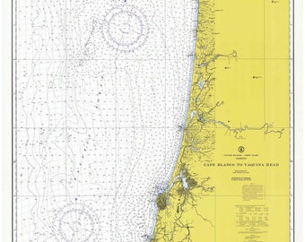 Cape Blanco to Yaquina Head  1973 Nautical Map - Oregon- Cape Arago Umpqua River Siuslaw River PC Big Area 5802 - Reprint