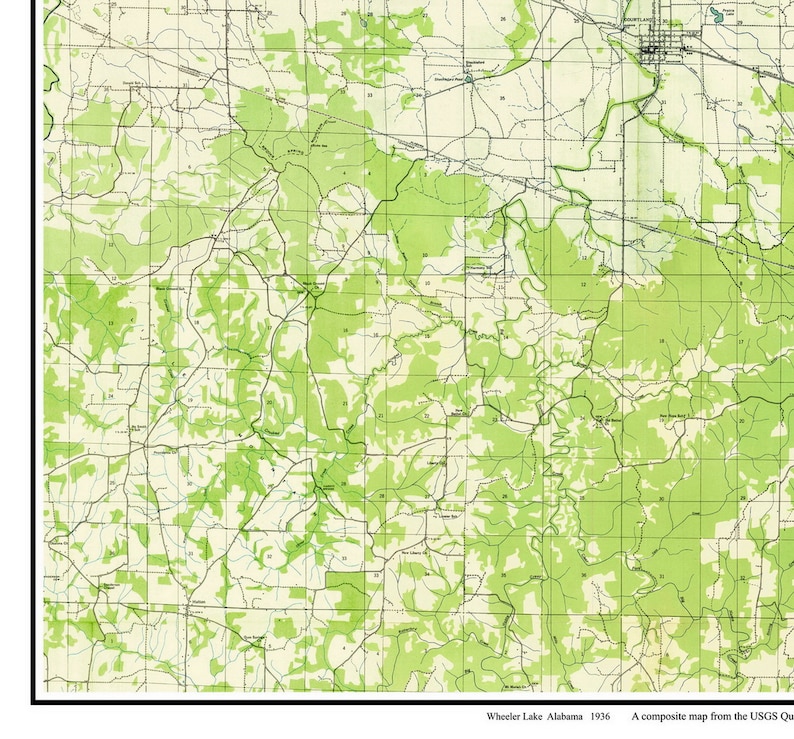 Wheeler Lake 1936 Alabama Old Topographic Map USGS Wheeler Etsy