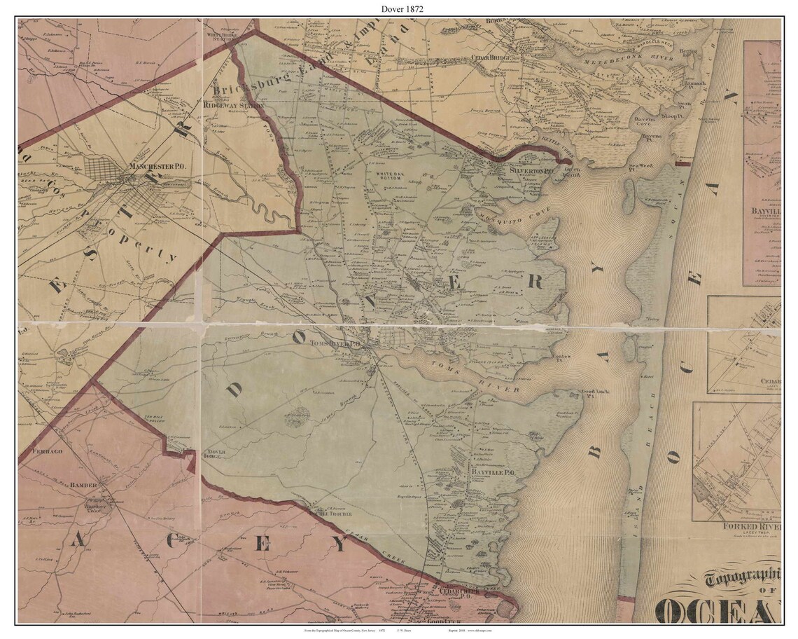 Dover Ocean County New Jersey 1872 Beers Old Town Map Etsy