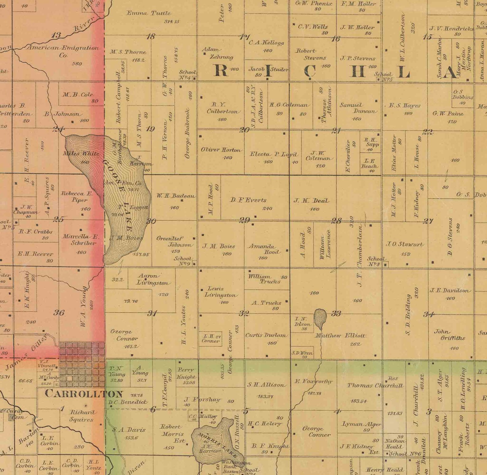 Carroll County Iowa 1884 Old Wall Map With Landowner Names Etsy