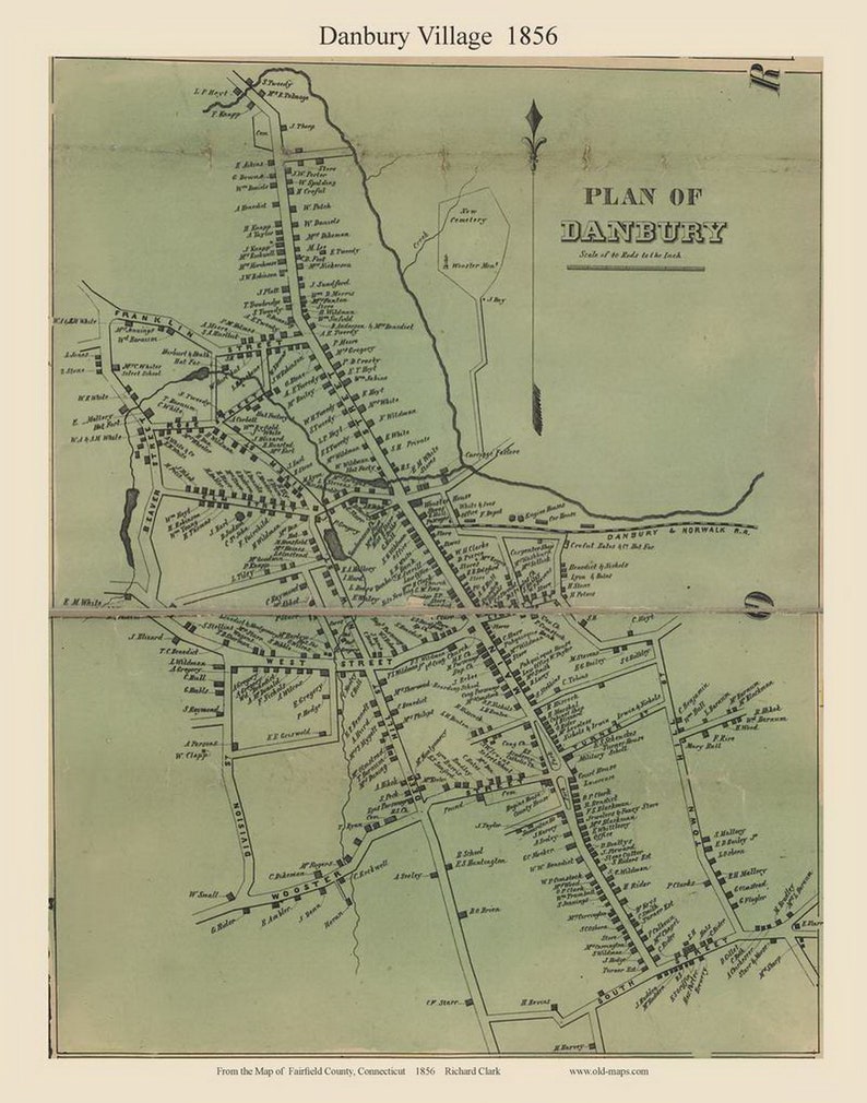 Danbury Village 1856 Old Town Map With Homeowner Names - Etsy