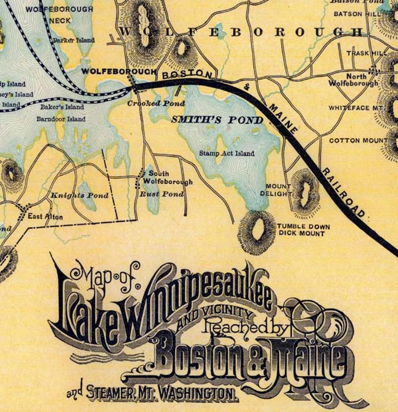 Lake Winnipesaukee 1900 Railroad Map by Boston & Maine RR Reprint image 2