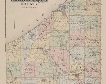 Chautauqua County 1867 Old Map Homeowner names  Reprint Chautauqua Co Beers Atlas New York