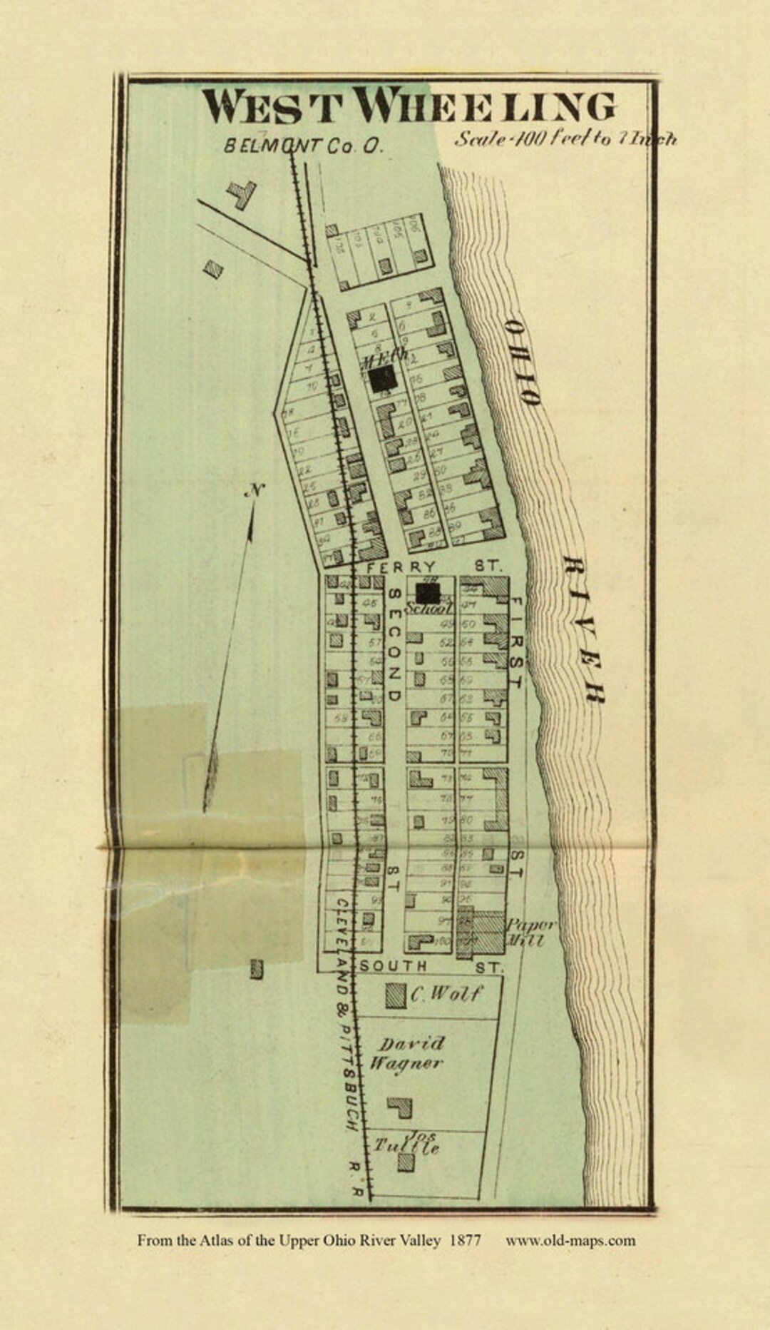 West Wheeling 1877 Old Town Map Belmont County Ohio Valley Atlas Regional 062 063 Etsy