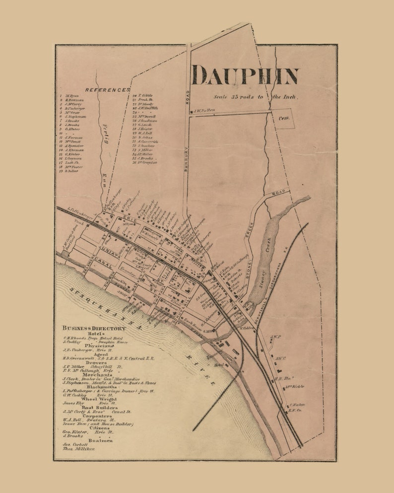 Dauphin 1862 Old Town Map With Homeowner Names Middle Paxton